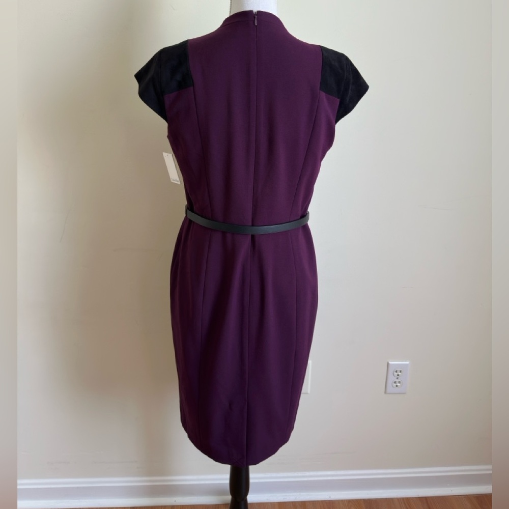 Calvin Klein Burgundy Dress w/ Faux Suede Cap Sleeves size - Picture 3 of 13